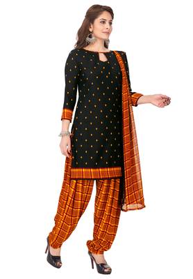 Salwar Studio Women's Black & Red Synthetic Printed Unstitch Dress Material with Dupatta 3
