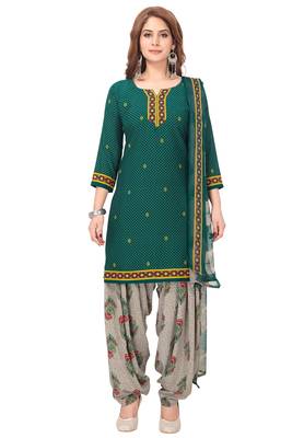Salwar Studio Women's Green & Grey Synthetic Printed Unstitch Dress Material with Dupatta 1