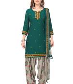 Salwar Studio Women's Green & Grey Synthetic Printed Unstitch Dress Material with Dupatta