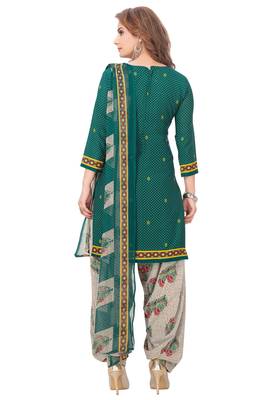 Salwar Studio Women's Green & Grey Synthetic Printed Unstitch Dress Material with Dupatta 2