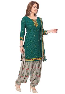 Salwar Studio Women's Green & Grey Synthetic Printed Unstitch Dress Material with Dupatta 3