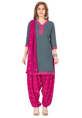 Salwar Studio Women's Grey & Pink Synthetic Printed Unstitch Dress Material with Dupatta 1