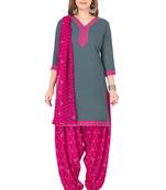 Salwar Studio Women's Grey & Pink Synthetic Printed Unstitch Dress Material with Dupatta