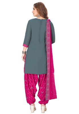Salwar Studio Women's Grey & Pink Synthetic Printed Unstitch Dress Material with Dupatta 2