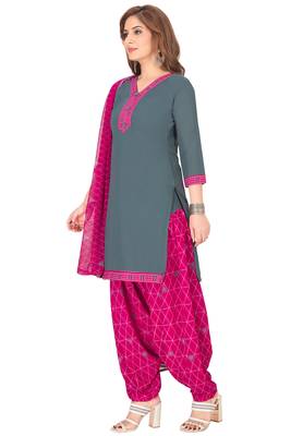 Salwar Studio Women's Grey & Pink Synthetic Printed Unstitch Dress Material with Dupatta 3