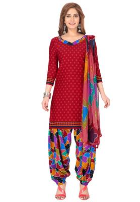 Salwar Studio Women's Red & Multi Synthetic Printed Unstitch Dress Material with Dupatta 1