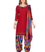 Salwar Studio Women's Red & Multi Synthetic Printed Unstitch Dress Material with Dupatta