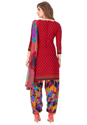 Salwar Studio Women's Red & Multi Synthetic Printed Unstitch Dress Material with Dupatta 2