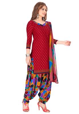 Salwar Studio Women's Red & Multi Synthetic Printed Unstitch Dress Material with Dupatta 3