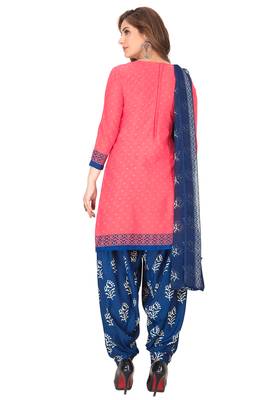 Salwar Studio Women's Pink & Blue Synthetic Printed Unstitch Dress Material with Dupatta 2