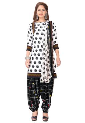 Salwar Studio Women's White & Black Synthetic Printed Unstitch Dress Material with Dupatta 1