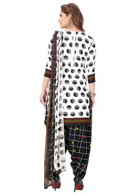 Salwar Studio Women's White & Black Synthetic Printed Unstitch Dress Material with Dupatta 2