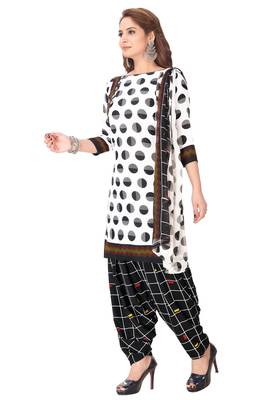 Salwar Studio Women's White & Black Synthetic Printed Unstitch Dress Material with Dupatta 3