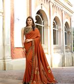 Dark copper embroidered silk saree with blouse