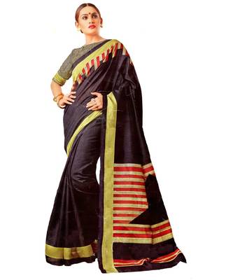 MAHATI black raw_silk printed matka_silk sarees with double blouse 1