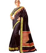 MAHATI black raw_silk printed matka_silk sarees with double blouse