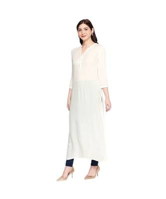White Self Designed Floral 3/4th Sleeves Rayon Straight Long Kurti 2