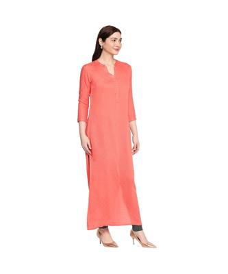 Coral Self Designed Floral 3/4th Sleeves Rayon Straight Long Kurti 3