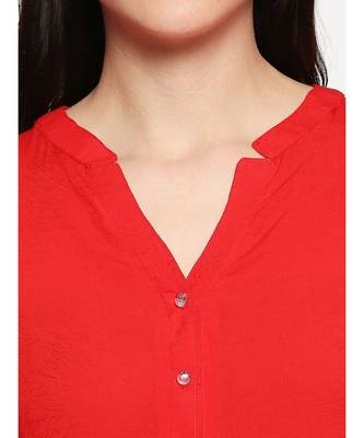 Red Self Designed Floral 3/4th Sleeves Rayon Straight Long Kurti 5