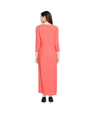 Coral Self Designed Floral 3/4th Sleeves Rayon Straight Long Kurti 4
