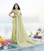 Parrot green embroidered faux georgette saree with blouse