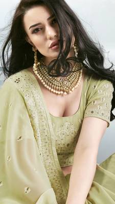 Parrot green embroidered faux georgette saree with blouse 4