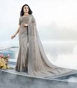 Grey embroidered faux georgette saree with blouse