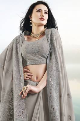 Grey embroidered faux georgette saree with blouse 2