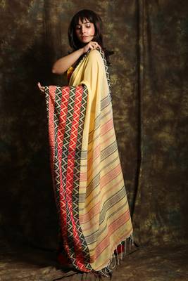 Light yellow woven organza saree with blouse 2
