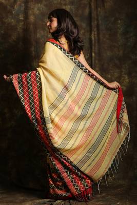 Light yellow woven organza saree with blouse 3