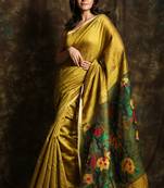 Yellow woven matka silk saree with blouse