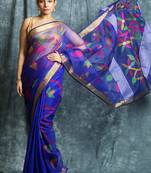 Blue hand woven silk saree with blouse