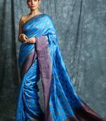 Blue woven silk saree with blouse
