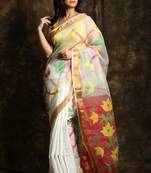 White hand woven silk saree with blouse