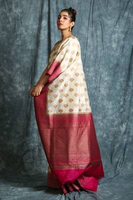 Off white woven silk saree with blouse 2