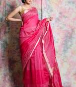 Pink woven blended cotton saree with blouse