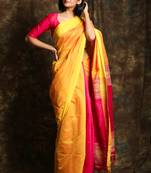 Yellow woven blended cotton saree with blouse
