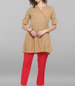 Janasya Beige woven cotton tunics