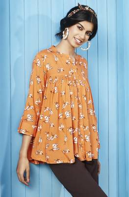 Orange printed viscose rayon tunics 1