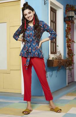 Janasya Blue printed viscose rayon tunics 1