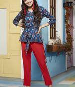 Janasya Blue printed viscose rayon tunics