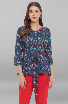 Janasya Blue printed viscose rayon tunics 2