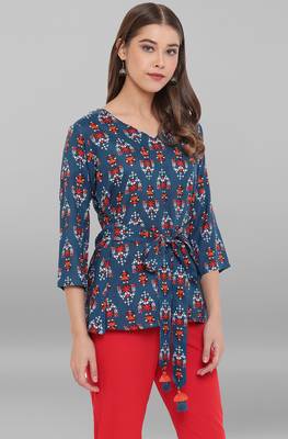 Janasya Blue printed viscose rayon tunics 3