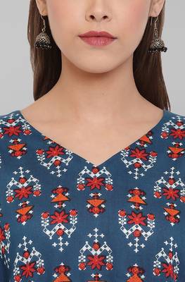 Janasya Blue printed viscose rayon tunics 5