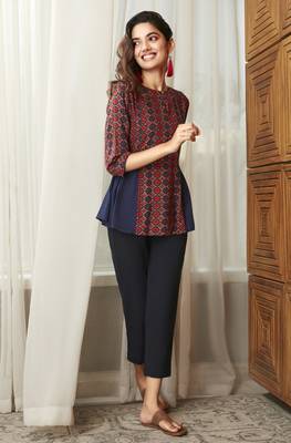 Janasya Blue printed viscose rayon tunics 1