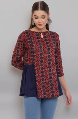 Janasya Blue printed viscose rayon tunics 2