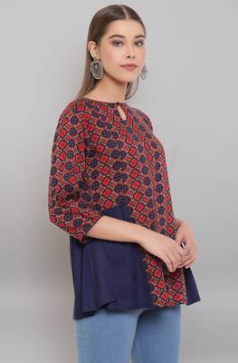 Janasya Blue printed viscose rayon tunics 3