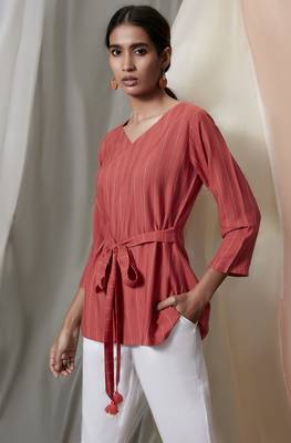 Janasya Red printed viscose rayon tunics 1