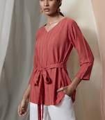 Janasya Red printed viscose rayon tunics