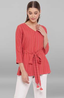 Janasya Red printed viscose rayon tunics 2